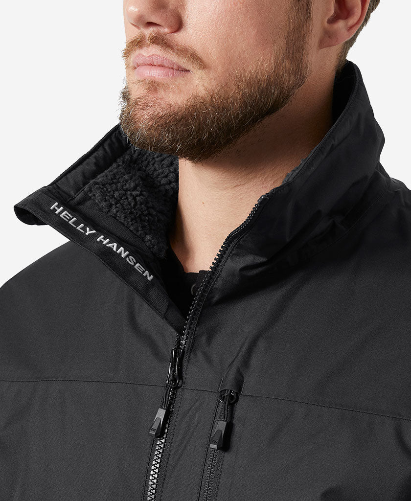 CREW HOODED PILE JACKET, Black