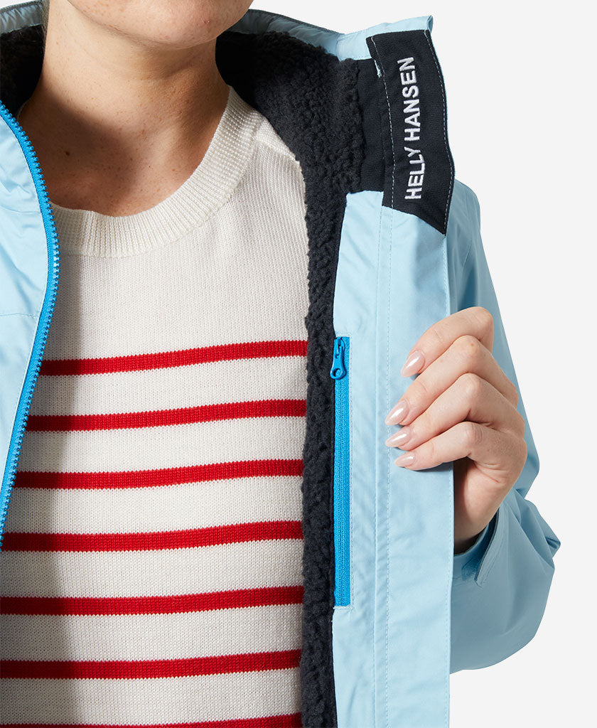 W CREW HOODED PILE JACKET, Light Cyan