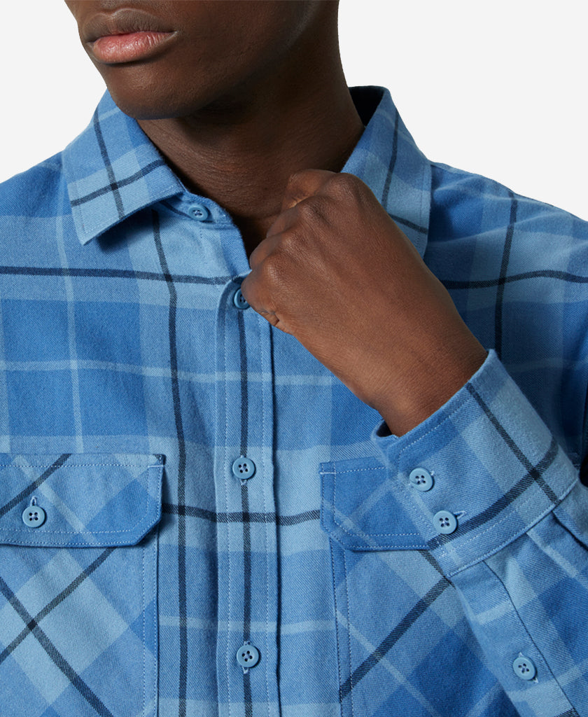 LOKKA ORGANIC FLANNEL LS SHIRT, Blue Fog