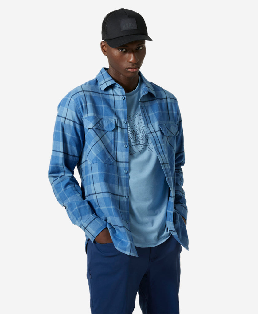 LOKKA ORGANIC FLANNEL LS SHIRT, Blue Fog